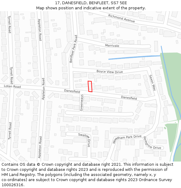 17, DANESFIELD, BENFLEET, SS7 5EE: Location map and indicative extent of plot