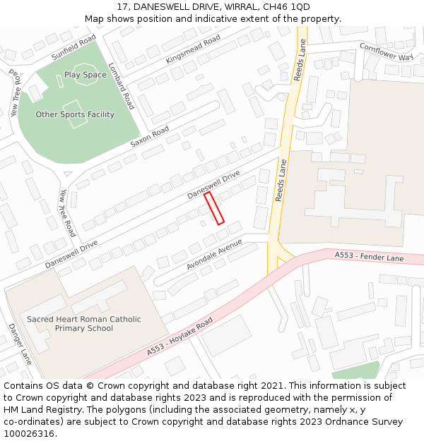 17, DANESWELL DRIVE, WIRRAL, CH46 1QD: Location map and indicative extent of plot