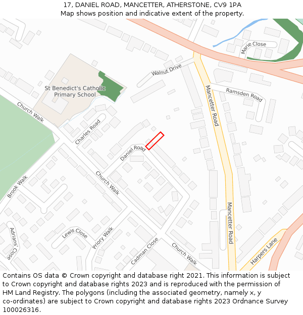 17, DANIEL ROAD, MANCETTER, ATHERSTONE, CV9 1PA: Location map and indicative extent of plot