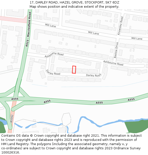 17, DARLEY ROAD, HAZEL GROVE, STOCKPORT, SK7 6DZ: Location map and indicative extent of plot