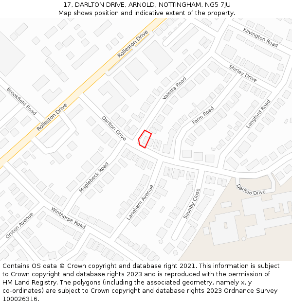 17, DARLTON DRIVE, ARNOLD, NOTTINGHAM, NG5 7JU: Location map and indicative extent of plot