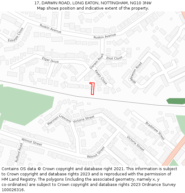 17, DARWIN ROAD, LONG EATON, NOTTINGHAM, NG10 3NW: Location map and indicative extent of plot