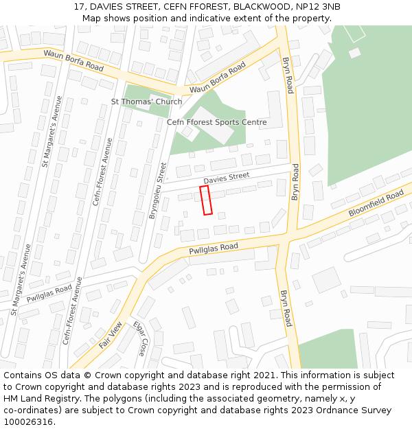 17, DAVIES STREET, CEFN FFOREST, BLACKWOOD, NP12 3NB: Location map and indicative extent of plot