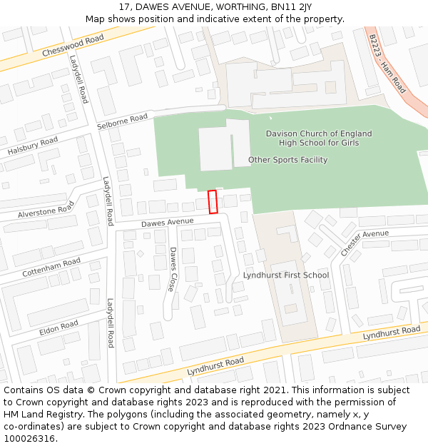 17, DAWES AVENUE, WORTHING, BN11 2JY: Location map and indicative extent of plot