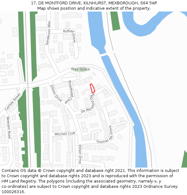 17, DE MONTFORD DRIVE, KILNHURST, MEXBOROUGH, S64 5WF: Location map and indicative extent of plot