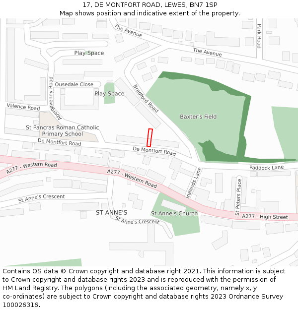 17, DE MONTFORT ROAD, LEWES, BN7 1SP: Location map and indicative extent of plot