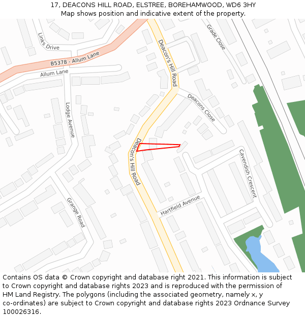 17, DEACONS HILL ROAD, ELSTREE, BOREHAMWOOD, WD6 3HY: Location map and indicative extent of plot