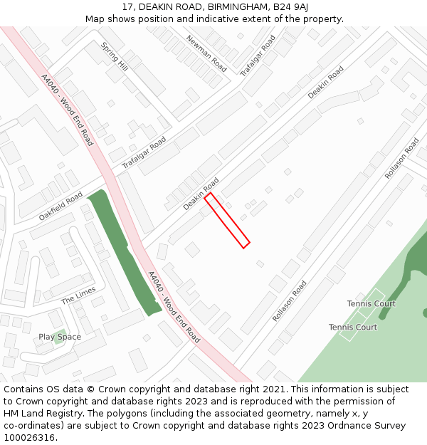 17, DEAKIN ROAD, BIRMINGHAM, B24 9AJ: Location map and indicative extent of plot