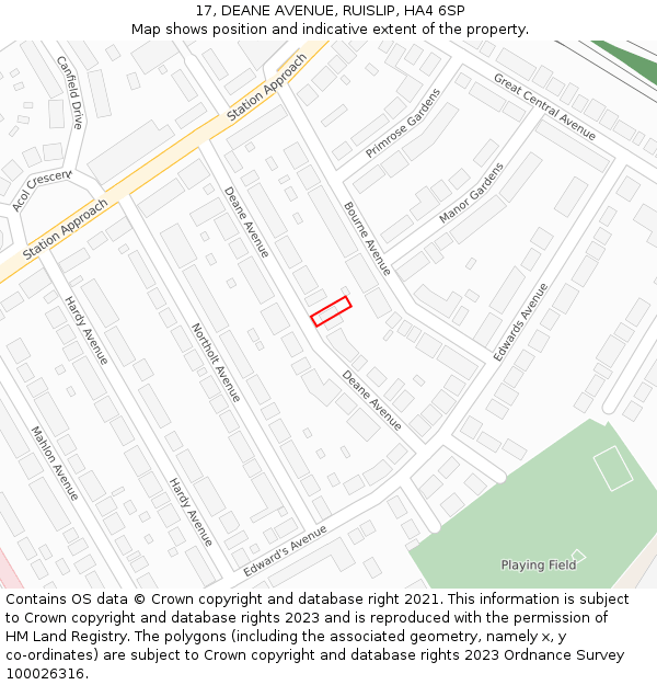 17, DEANE AVENUE, RUISLIP, HA4 6SP: Location map and indicative extent of plot