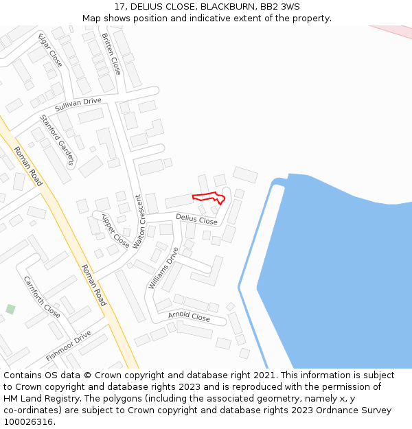 17, DELIUS CLOSE, BLACKBURN, BB2 3WS: Location map and indicative extent of plot