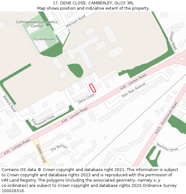 17, DENE CLOSE, CAMBERLEY, GU15 3RL: Location map and indicative extent of plot