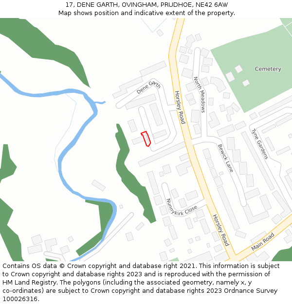 17, DENE GARTH, OVINGHAM, PRUDHOE, NE42 6AW: Location map and indicative extent of plot