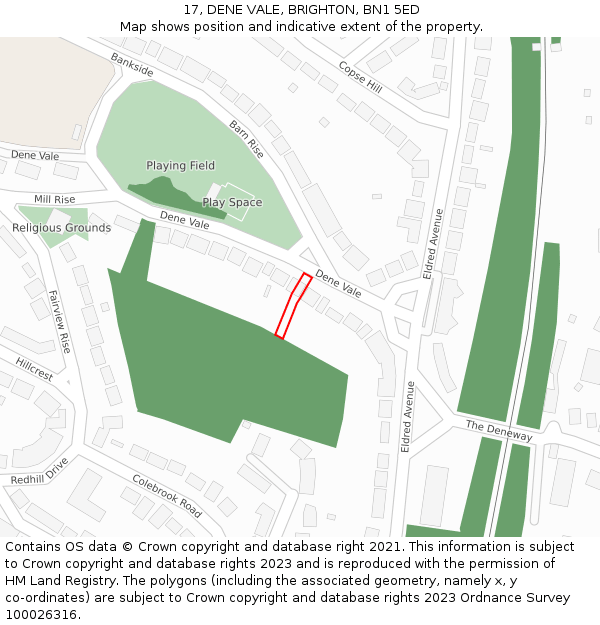 17, DENE VALE, BRIGHTON, BN1 5ED: Location map and indicative extent of plot