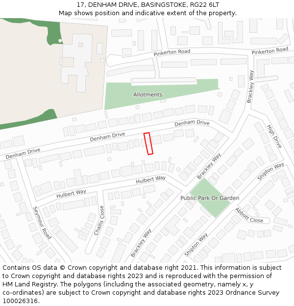 17, DENHAM DRIVE, BASINGSTOKE, RG22 6LT: Location map and indicative extent of plot