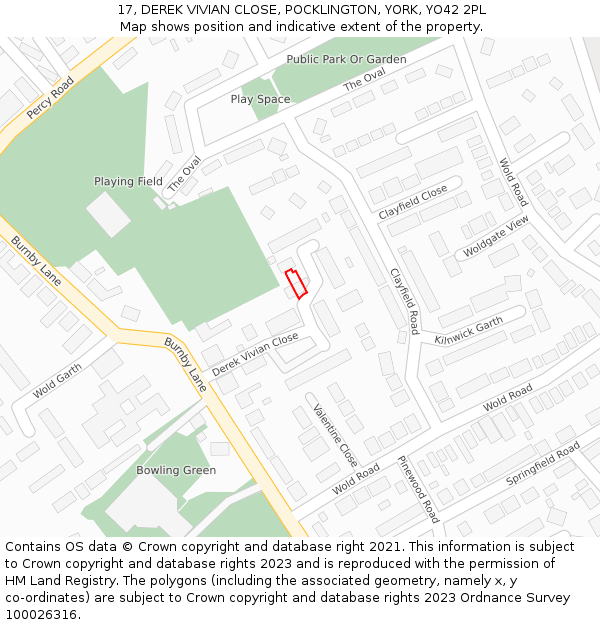 17, DEREK VIVIAN CLOSE, POCKLINGTON, YORK, YO42 2PL: Location map and indicative extent of plot