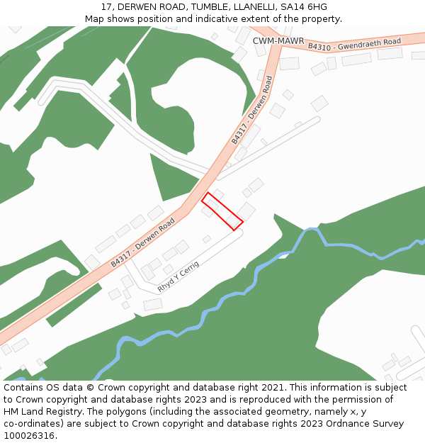 17, DERWEN ROAD, TUMBLE, LLANELLI, SA14 6HG: Location map and indicative extent of plot