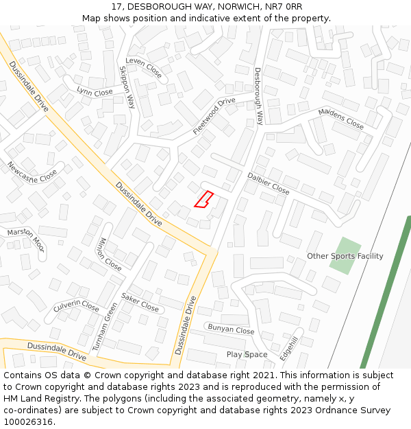 17, DESBOROUGH WAY, NORWICH, NR7 0RR: Location map and indicative extent of plot