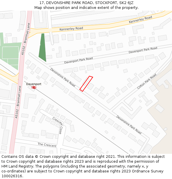 17, DEVONSHIRE PARK ROAD, STOCKPORT, SK2 6JZ: Location map and indicative extent of plot