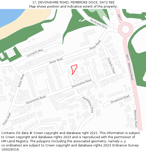 17, DEVONSHIRE ROAD, PEMBROKE DOCK, SA72 6EE: Location map and indicative extent of plot