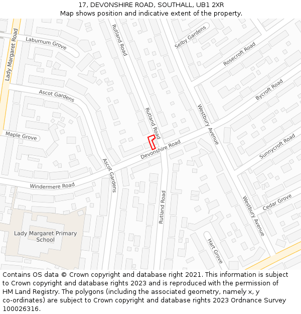 17, DEVONSHIRE ROAD, SOUTHALL, UB1 2XR: Location map and indicative extent of plot