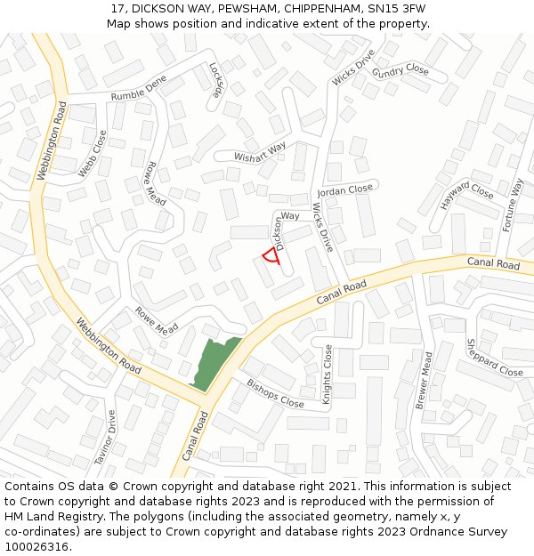 17, DICKSON WAY, PEWSHAM, CHIPPENHAM, SN15 3FW: Location map and indicative extent of plot