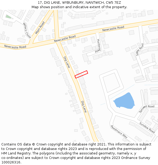 17, DIG LANE, WYBUNBURY, NANTWICH, CW5 7EZ: Location map and indicative extent of plot