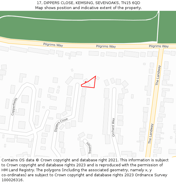 17, DIPPERS CLOSE, KEMSING, SEVENOAKS, TN15 6QD: Location map and indicative extent of plot
