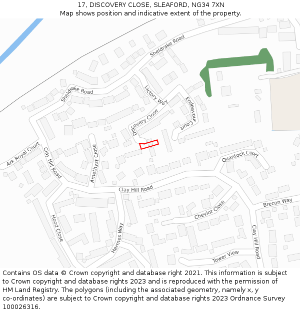 17, DISCOVERY CLOSE, SLEAFORD, NG34 7XN: Location map and indicative extent of plot