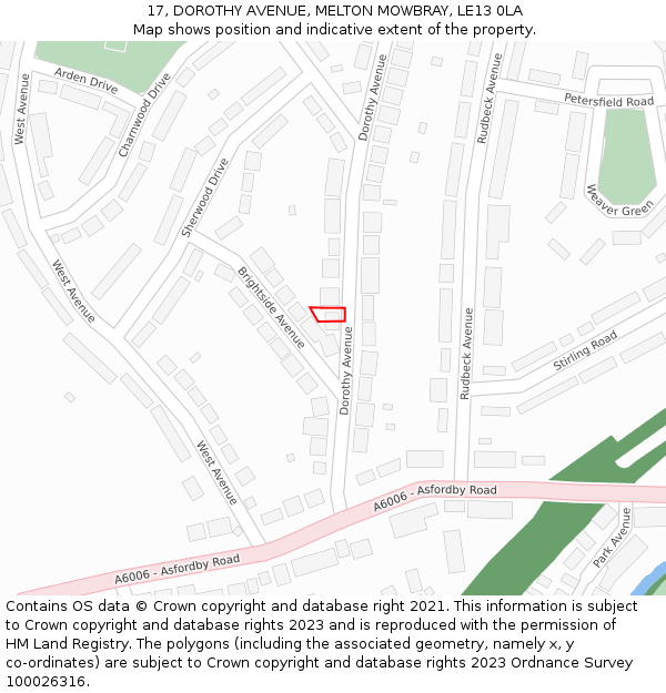 17, DOROTHY AVENUE, MELTON MOWBRAY, LE13 0LA: Location map and indicative extent of plot