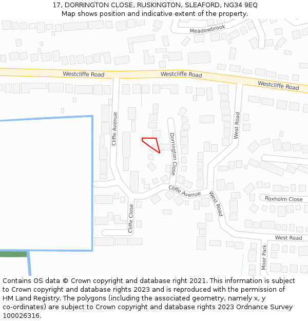 17, DORRINGTON CLOSE, RUSKINGTON, SLEAFORD, NG34 9EQ: Location map and indicative extent of plot