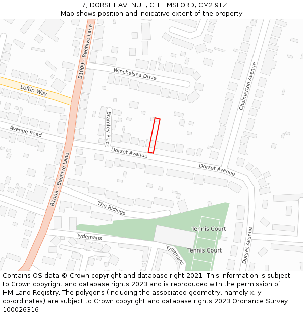 17, DORSET AVENUE, CHELMSFORD, CM2 9TZ: Location map and indicative extent of plot