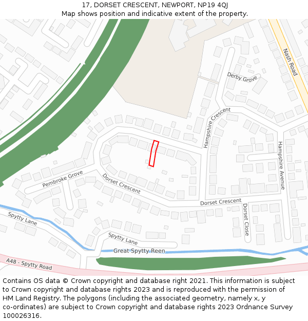 17, DORSET CRESCENT, NEWPORT, NP19 4QJ: Location map and indicative extent of plot