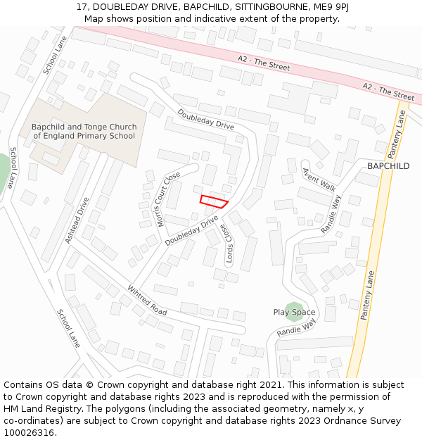 17, DOUBLEDAY DRIVE, BAPCHILD, SITTINGBOURNE, ME9 9PJ: Location map and indicative extent of plot