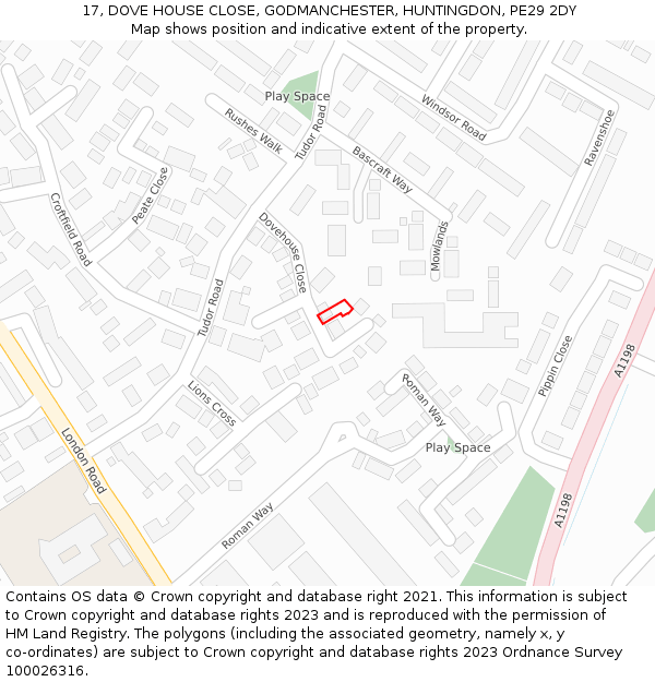 17, DOVE HOUSE CLOSE, GODMANCHESTER, HUNTINGDON, PE29 2DY: Location map and indicative extent of plot