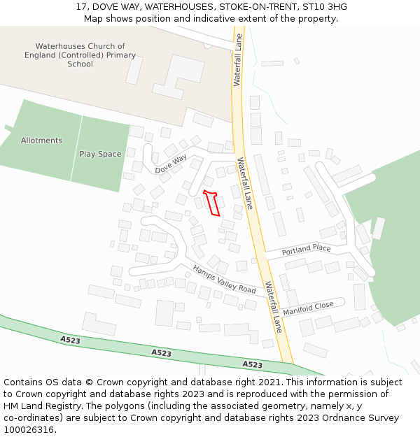 17, DOVE WAY, WATERHOUSES, STOKE-ON-TRENT, ST10 3HG: Location map and indicative extent of plot