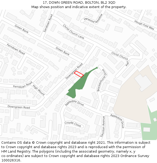 17, DOWN GREEN ROAD, BOLTON, BL2 3QD: Location map and indicative extent of plot