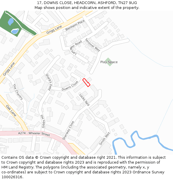 17, DOWNS CLOSE, HEADCORN, ASHFORD, TN27 9UG: Location map and indicative extent of plot