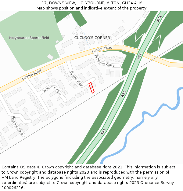 17, DOWNS VIEW, HOLYBOURNE, ALTON, GU34 4HY: Location map and indicative extent of plot