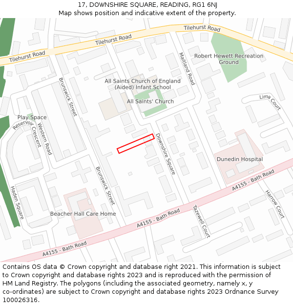 17, DOWNSHIRE SQUARE, READING, RG1 6NJ: Location map and indicative extent of plot