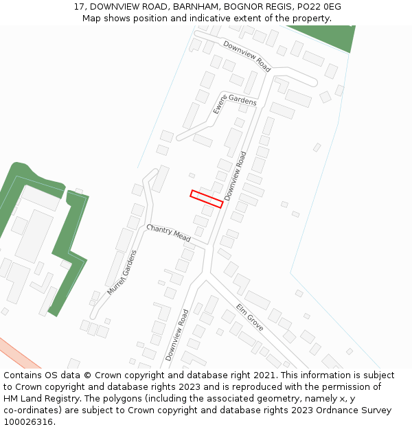 17, DOWNVIEW ROAD, BARNHAM, BOGNOR REGIS, PO22 0EG: Location map and indicative extent of plot