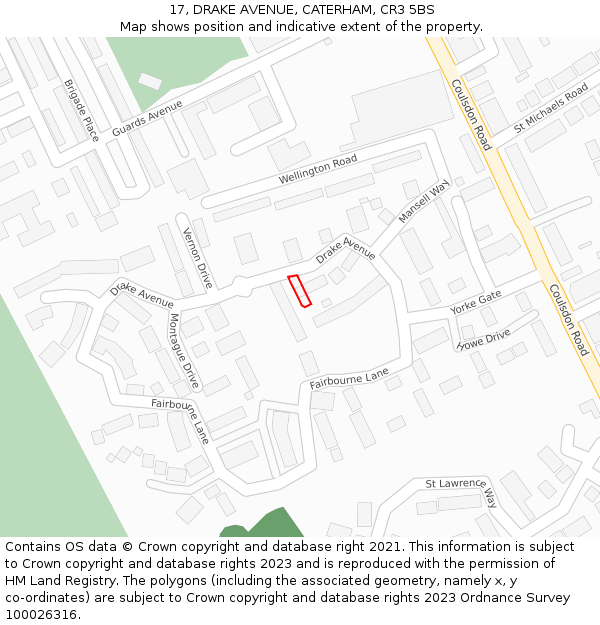 17, DRAKE AVENUE, CATERHAM, CR3 5BS: Location map and indicative extent of plot