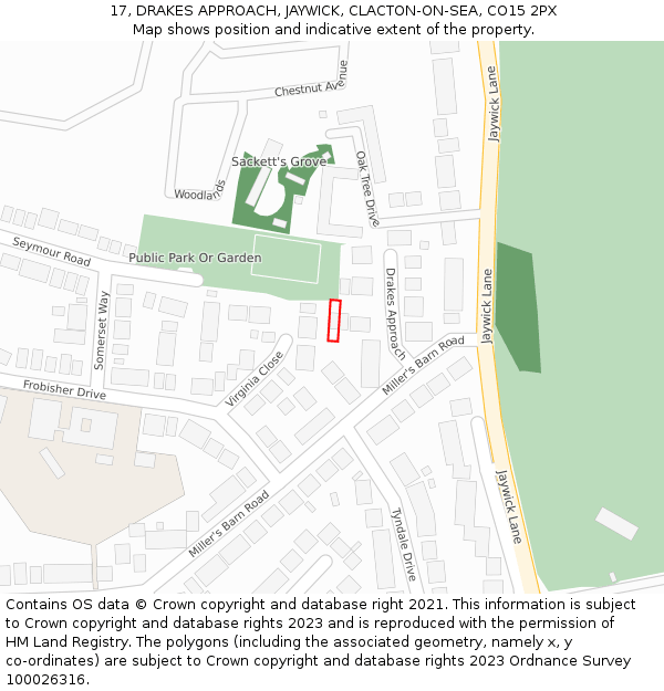 17, DRAKES APPROACH, JAYWICK, CLACTON-ON-SEA, CO15 2PX: Location map and indicative extent of plot