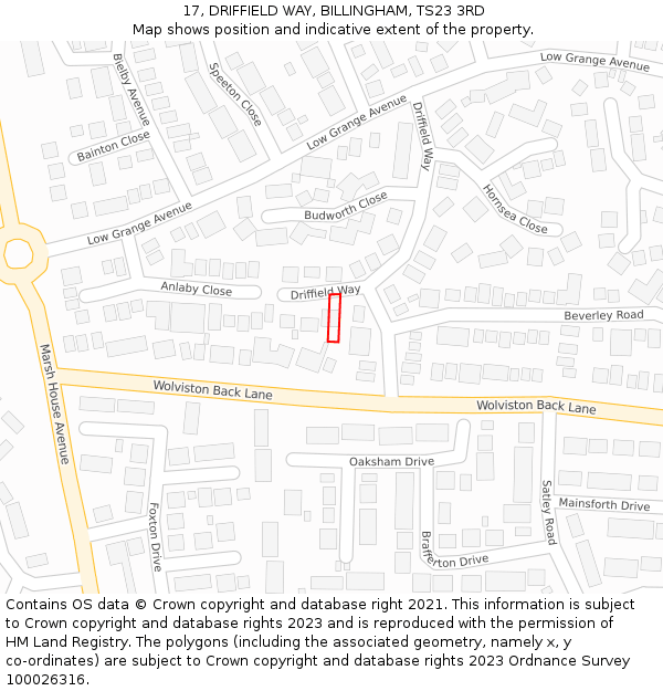 17, DRIFFIELD WAY, BILLINGHAM, TS23 3RD: Location map and indicative extent of plot