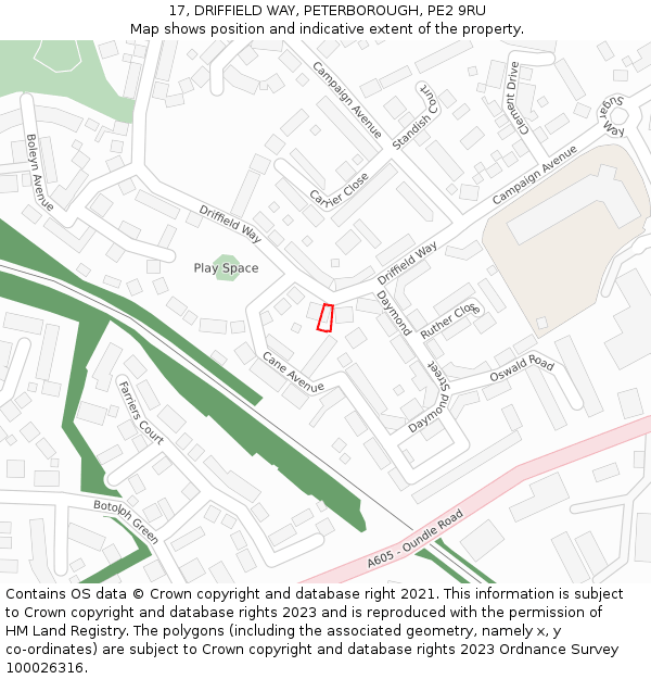 17, DRIFFIELD WAY, PETERBOROUGH, PE2 9RU: Location map and indicative extent of plot