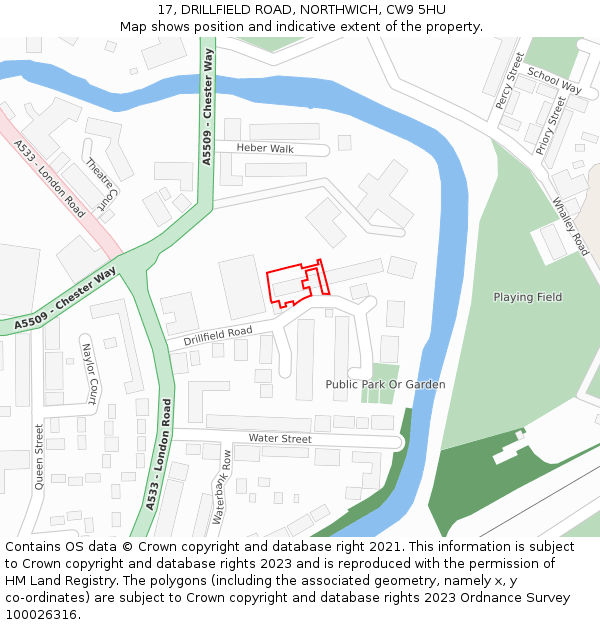 17, DRILLFIELD ROAD, NORTHWICH, CW9 5HU: Location map and indicative extent of plot