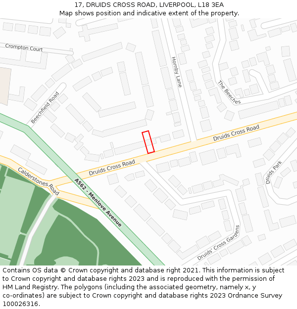 17, DRUIDS CROSS ROAD, LIVERPOOL, L18 3EA: Location map and indicative extent of plot