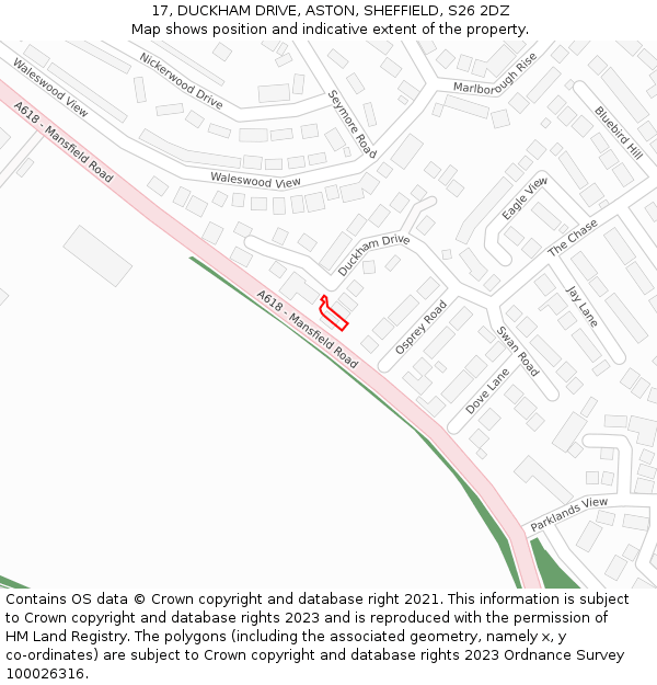 17, DUCKHAM DRIVE, ASTON, SHEFFIELD, S26 2DZ: Location map and indicative extent of plot