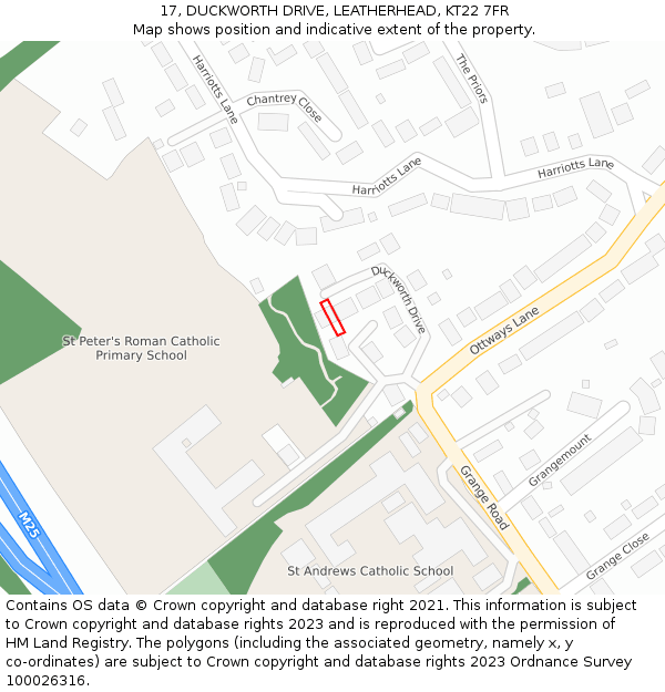 17, DUCKWORTH DRIVE, LEATHERHEAD, KT22 7FR: Location map and indicative extent of plot