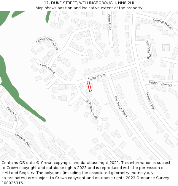 17, DUKE STREET, WELLINGBOROUGH, NN8 2HL: Location map and indicative extent of plot