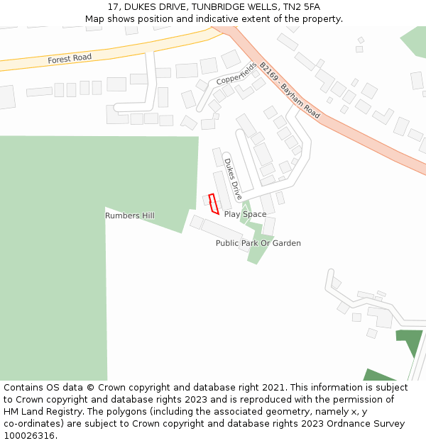 17, DUKES DRIVE, TUNBRIDGE WELLS, TN2 5FA: Location map and indicative extent of plot